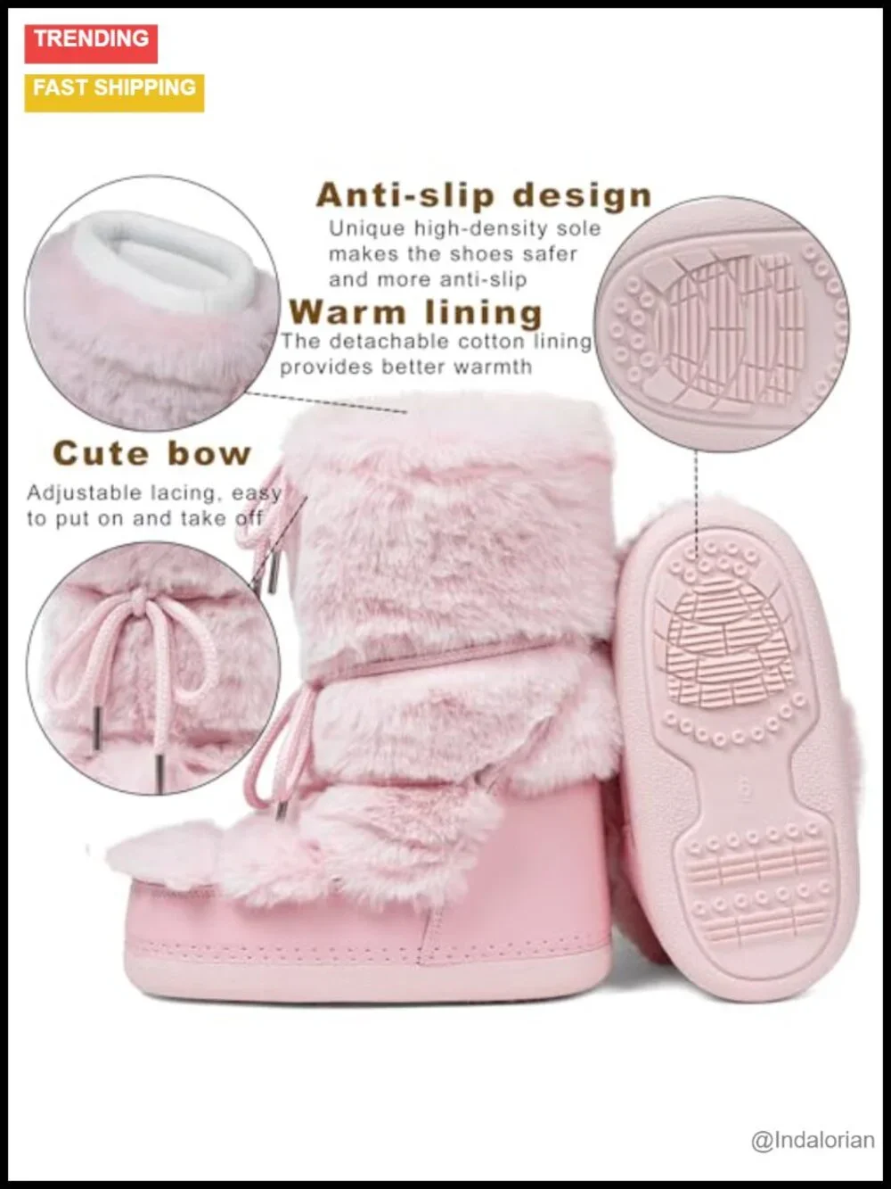 Women's Mid Calf Snow Boots Faux Fur Anti-Slip Rubber Sole